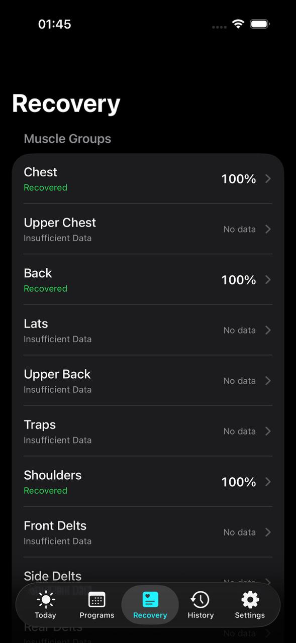 Recovery screen in Setwise
